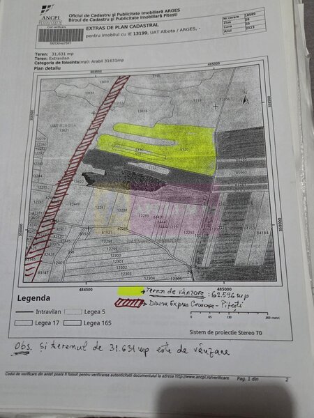 9,4 ha teren langa DEx12 Pitesti | 2,85 €/mp | loturi sau pachet